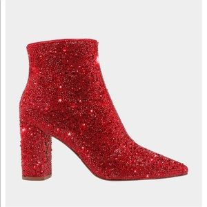 Betsey Johnson Cady RED Rhinestone Booties